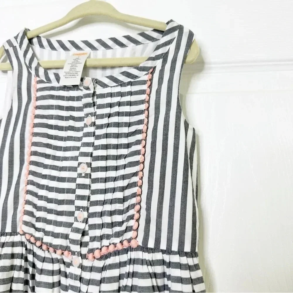 GYMBOREE Girls Size 4 Sleeveless Striped Dress Pink‎ Pom Pom